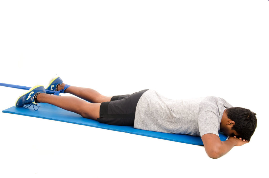 Prone Knee Flexion with Theraband