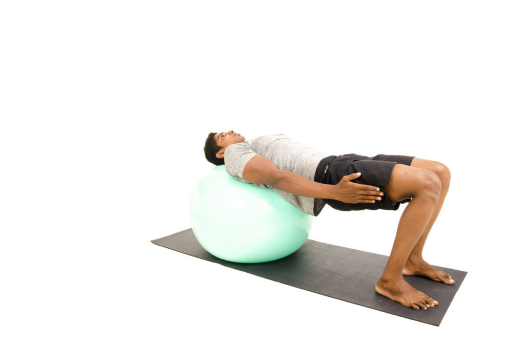 Bridge on Gym Ball with Shoulder Flexion